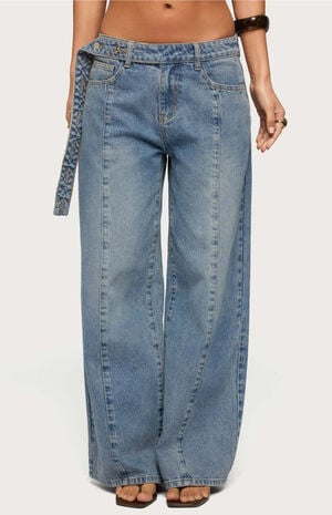 Buttoned Waist Low Rise Baggy Jeans image number 1