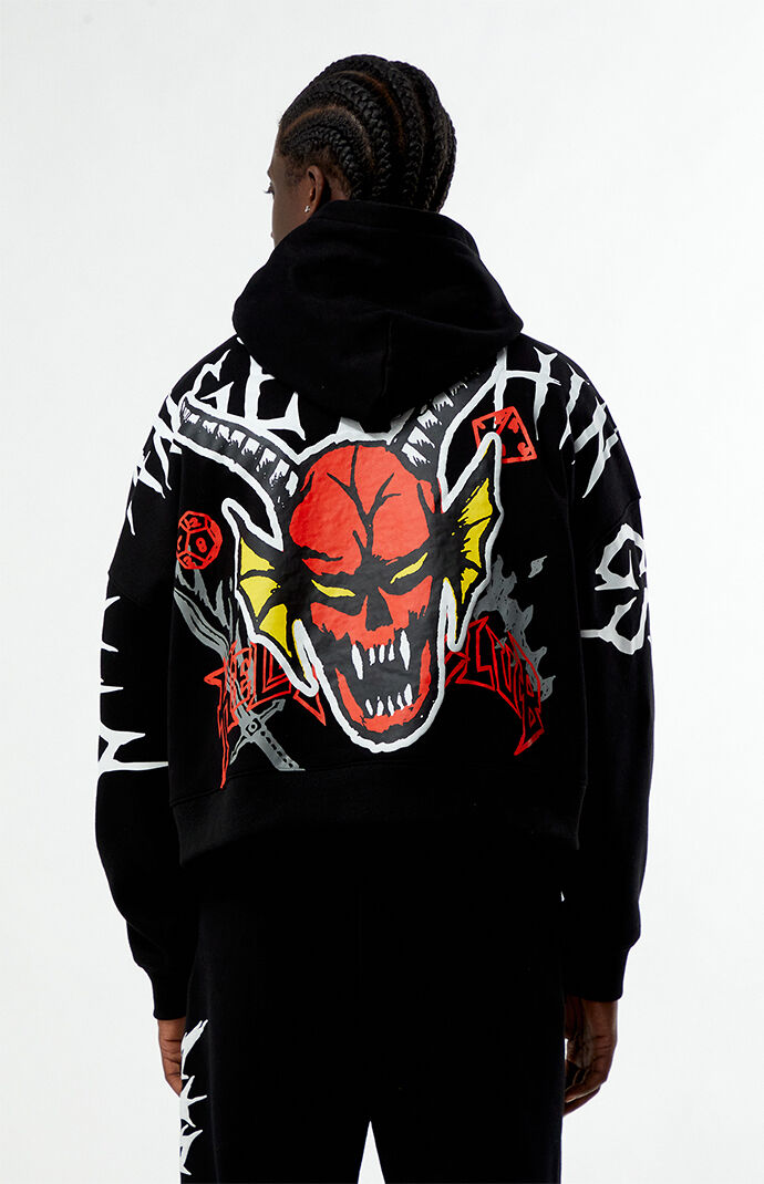 Netflix x Stranger Things Black Hellfire Club Cropped Hoodie | Pacsun