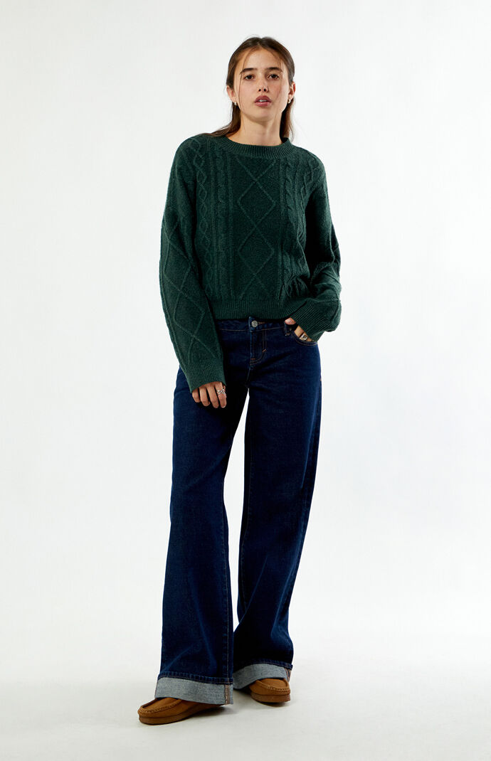 LA Hearts Cable Knit Cozy Crew Neck Sweater