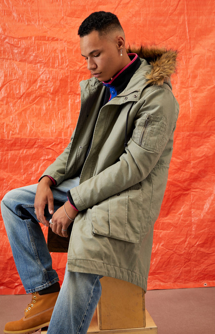 Olive Utility Faux Fur Hooded Parka