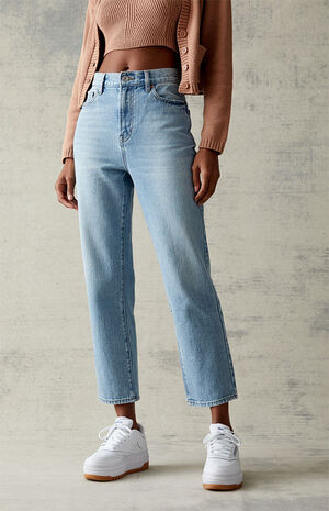 Light Blue High Waisted Straight Leg Jeans image number 2
