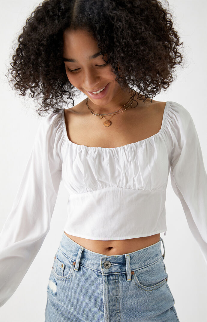 Long Sleeve Shirred Bodice Top