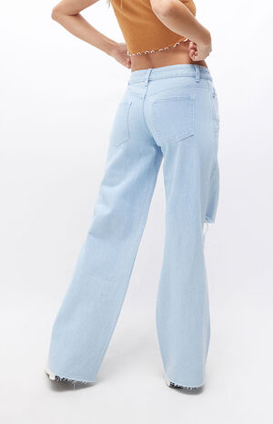 Eco Light Blue Ripped Low Rise Baggy Jeans image number 3
