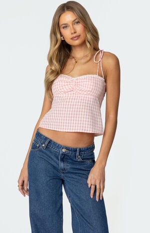 Billie Open Tie Back Gingham Top image number 3