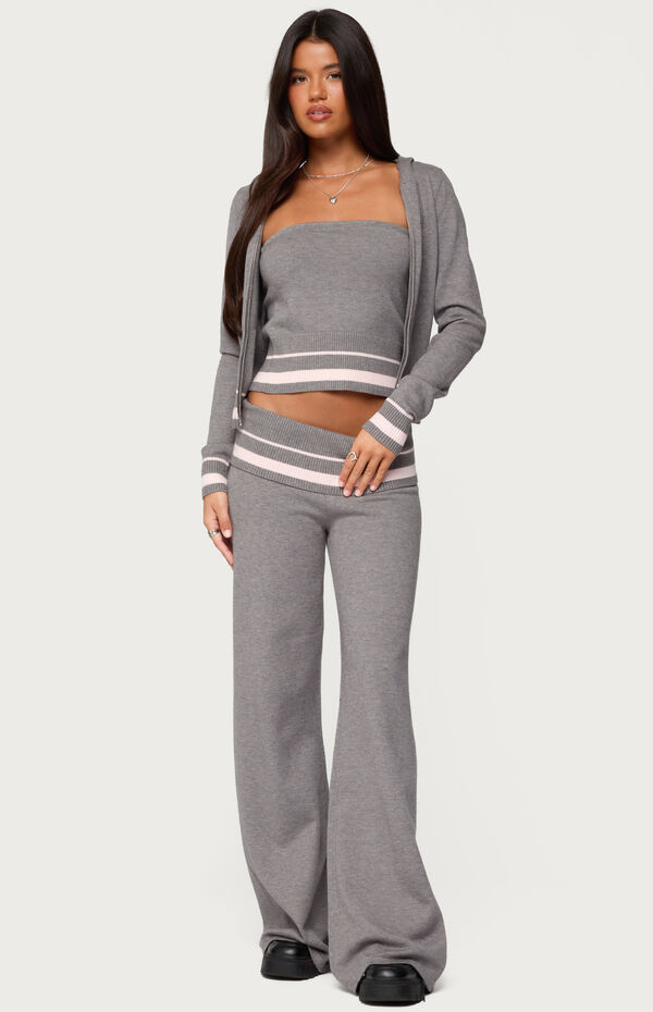 Edikted Kaliya Stripey Knit Zip Up Hoodie