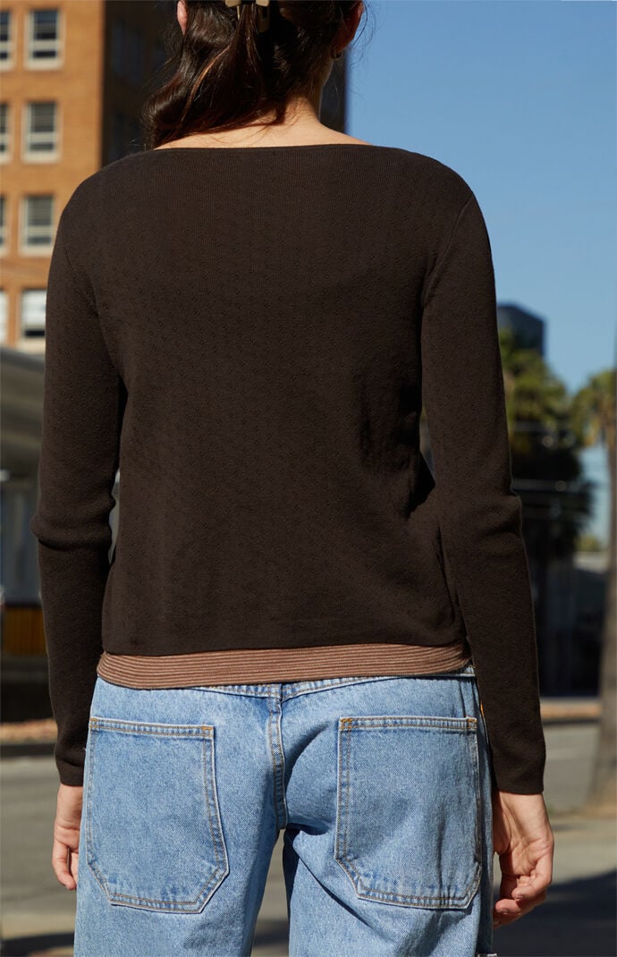 John Galt Brown Athelia Pointelle Cardigan