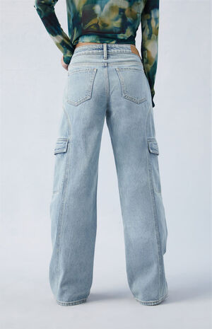 Eco Light Indigo Curved Low Rise Wide Leg Cargo Jeans image number 5