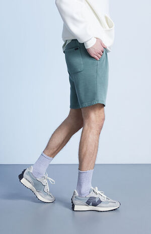 Green Solid Fleece Volley Sweat Shorts image number 3