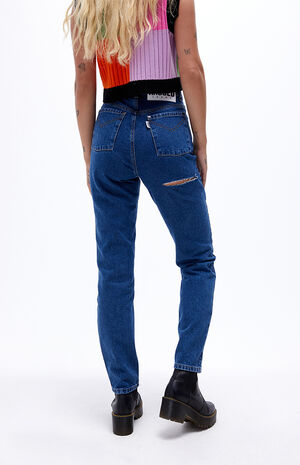 Dark Blue Butt Cut Mom Jeans Dark Blue Butt Cut Mom Jeans image number null