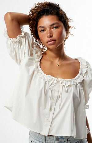 Puff Sleeve Button Up Top image number 3