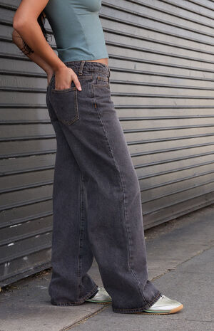 Washed Black Low Rise Straight Leg Jeans image number 2