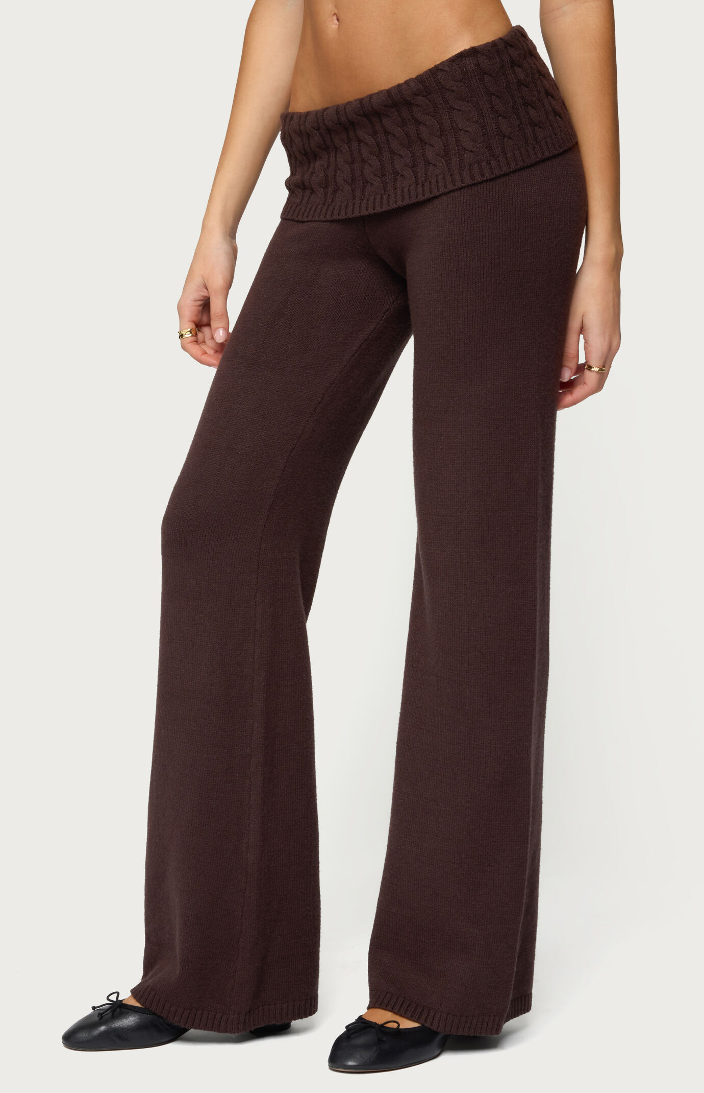Edikted Lula Cable Knit Foldover Pants