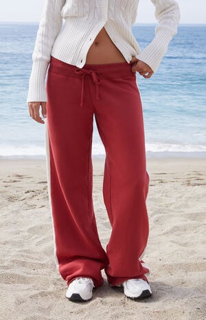 John Galt Red Hilary Side Stripe Soft Yoga Baggy Sweatpants | PacSun