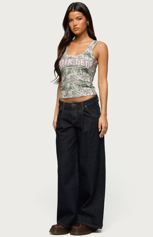 Pleated Low Rise Wide Leg Jeans image number 4