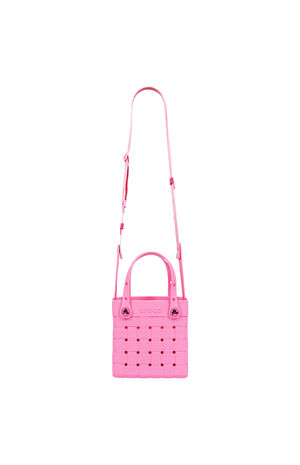 Pink Small Woven Crossbody Tote Bag image number 4