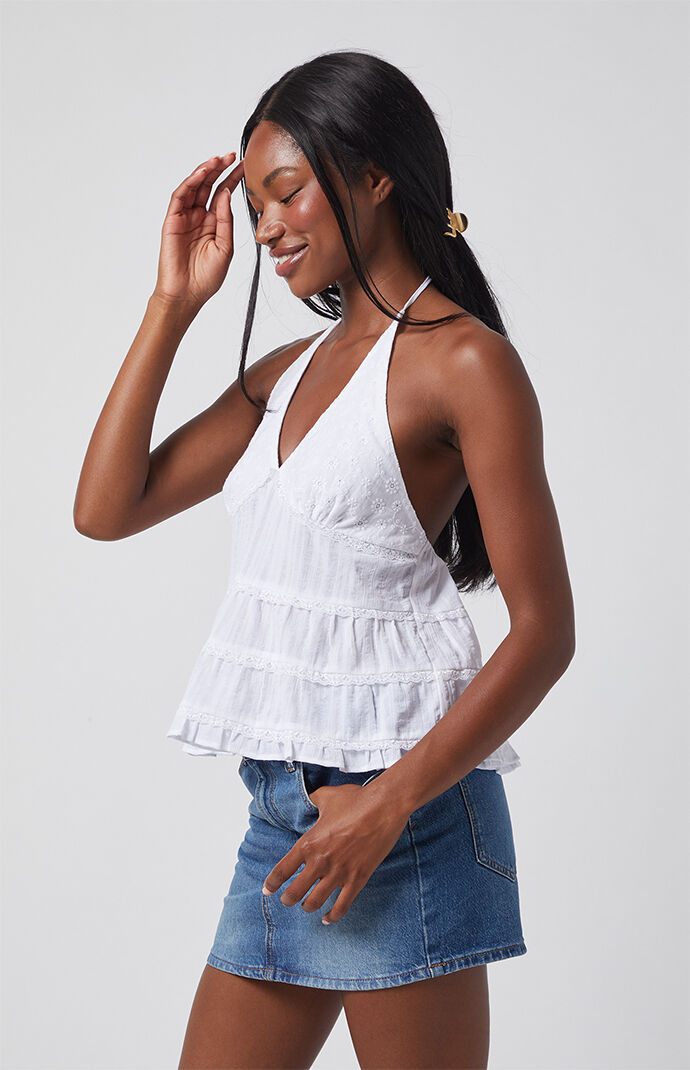 トップス Josie cutout-back matelasse top Beverly and Beck Josie Eyelet Halter Tank Top | PacSun
