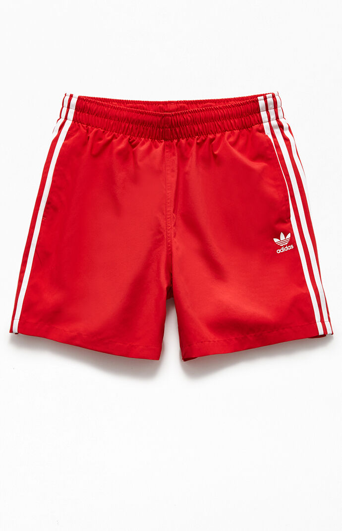 Red 3-Stripe 16" Swim Trunks