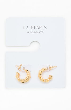 14K Gold Plated Braided Hoop Earrings image number 1