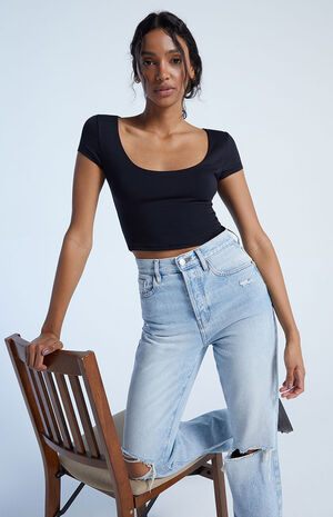Hazel Scoop Neck Cropped T-Shirt image number 1