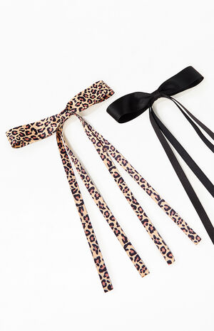2 Pack Leopard And Black Satin Barrettes image number 2