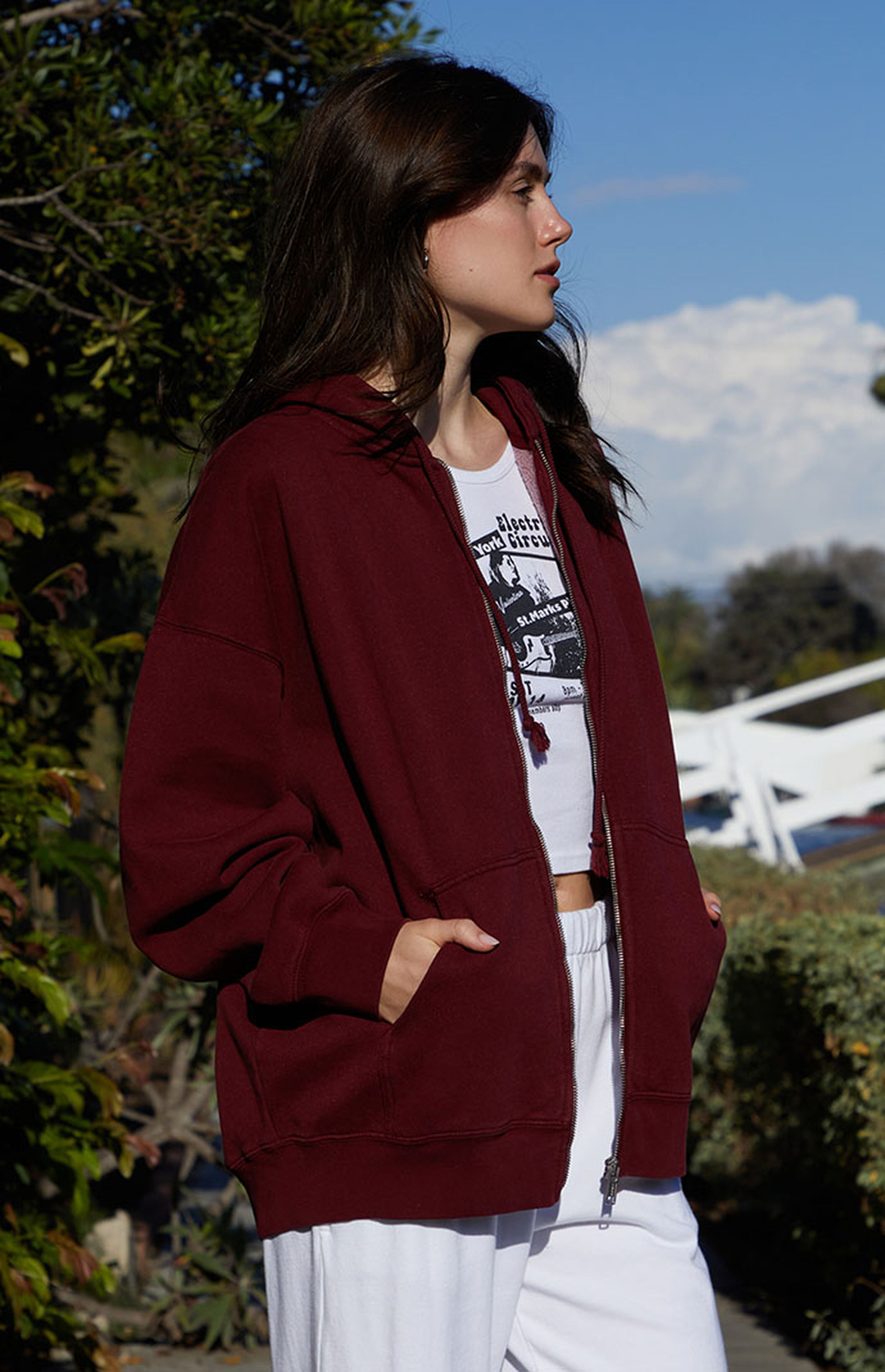 John Galt Burgundy Full Zip Hoodie PacSun
