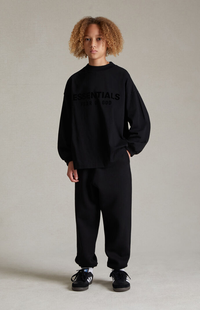 Kids Fear of God Essentials Jet Black Long Sleeve T-Shirt | Pacsun