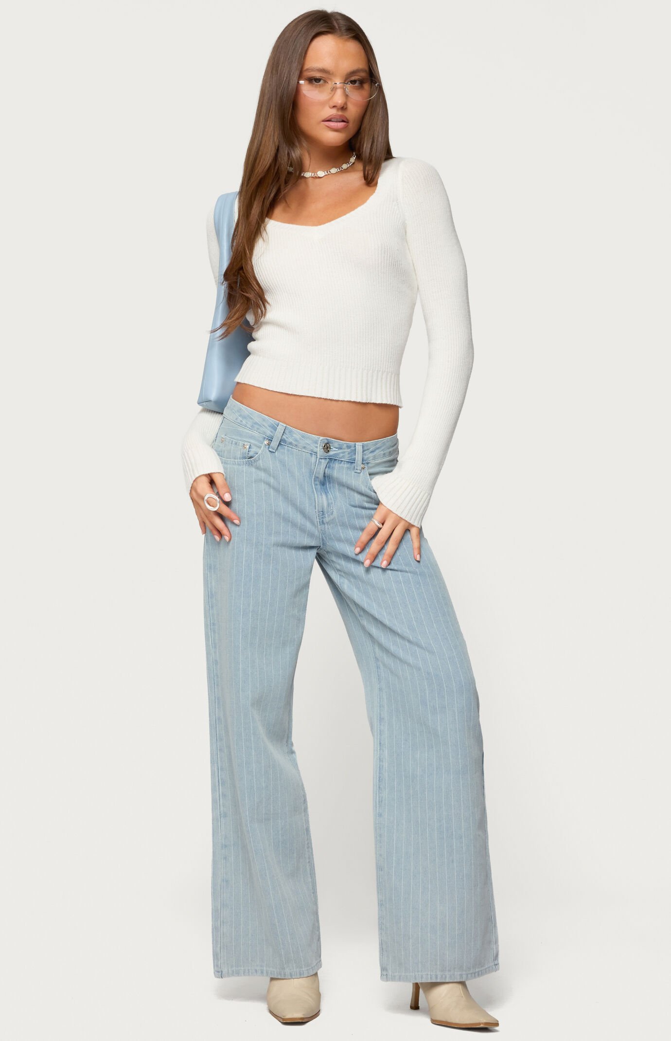 Edikted Pinstripe Low Rise Jeans