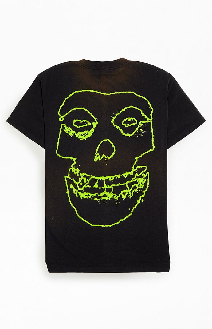 Men's Misfits Green Outline T-Shirt in Washed Black - Size XL