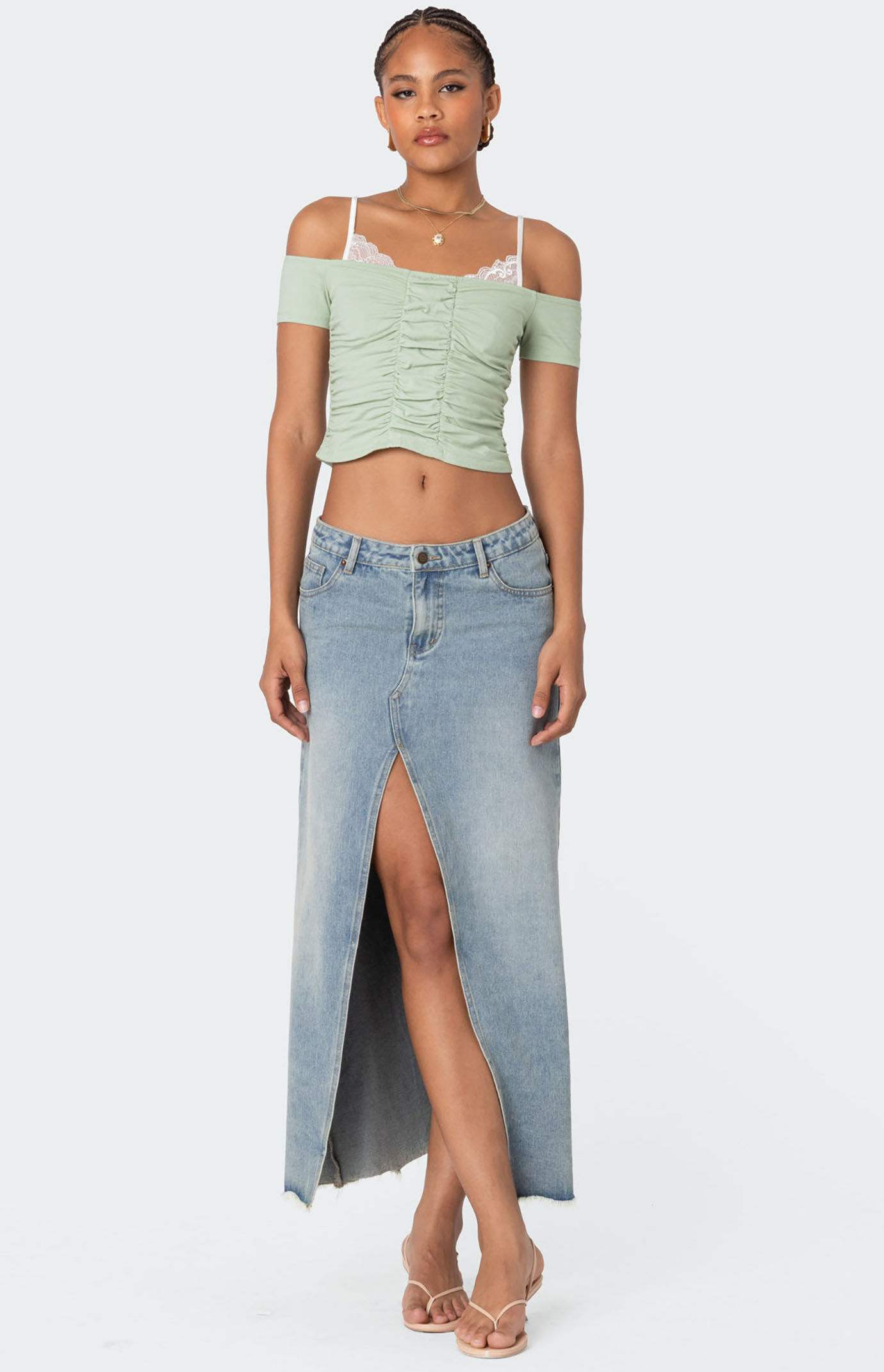 Edikted Peeking Lace Ruched Top | Pacsun