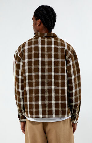 Brown Cropped Plaid Flannel Shirt image number 4