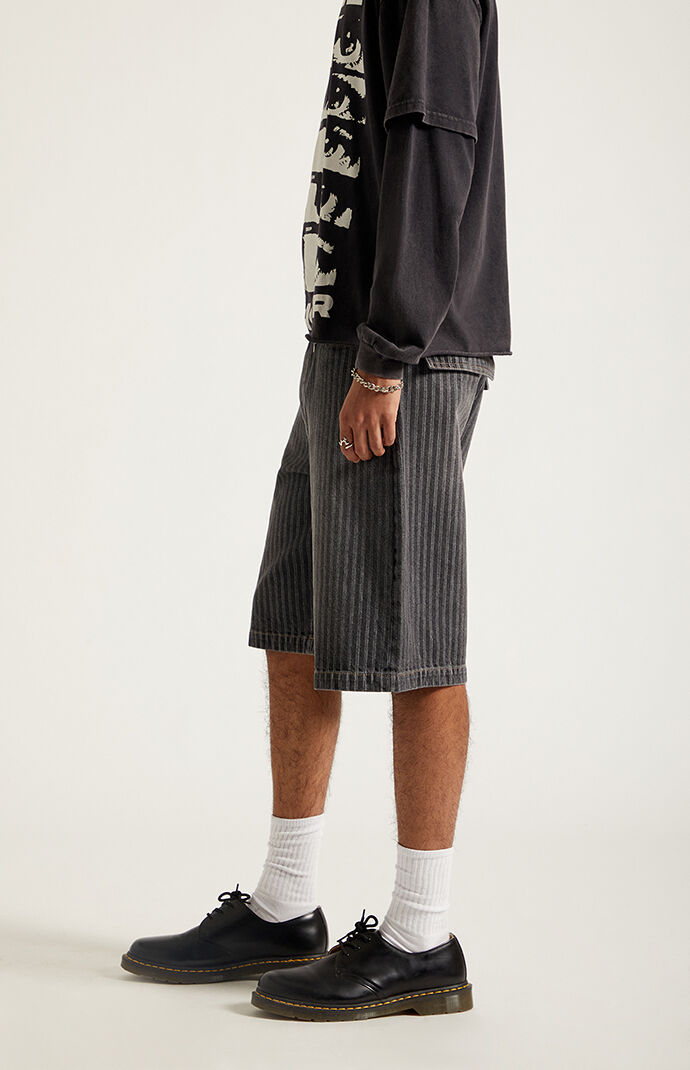 Pacsun Austin Extreme Baggy Jean Shorts Pinstripe Washed Black