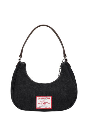 Black Wing Motif Denim Hobo Bag image number 4