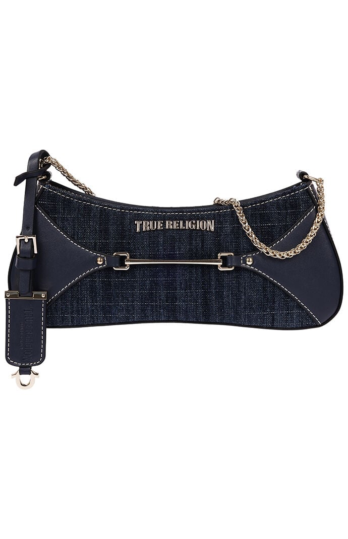 True Religion Top Zip Dark Denim Shoulder Bag