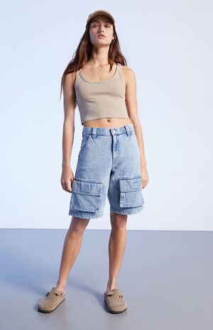 Light Blue Denim Cargo Shorts image number 1