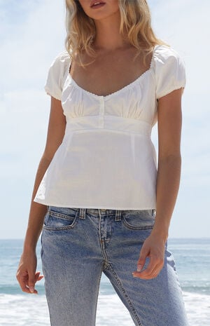 White Short Sleeve Babydoll Top image number 1