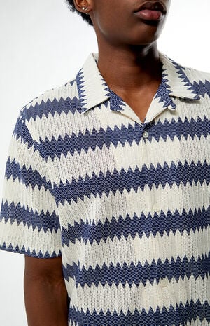 Blue & Cream Textured Oversized Resort Camp Shirt image number 2