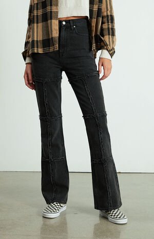 Eco Black Frayed High Waisted Bootcut Jeans image number 3