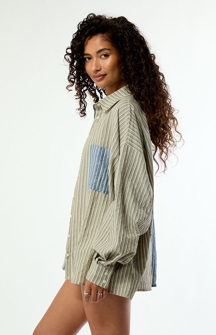 Daisy Street Swirl Striped Long Sleeve Button Down Shirt