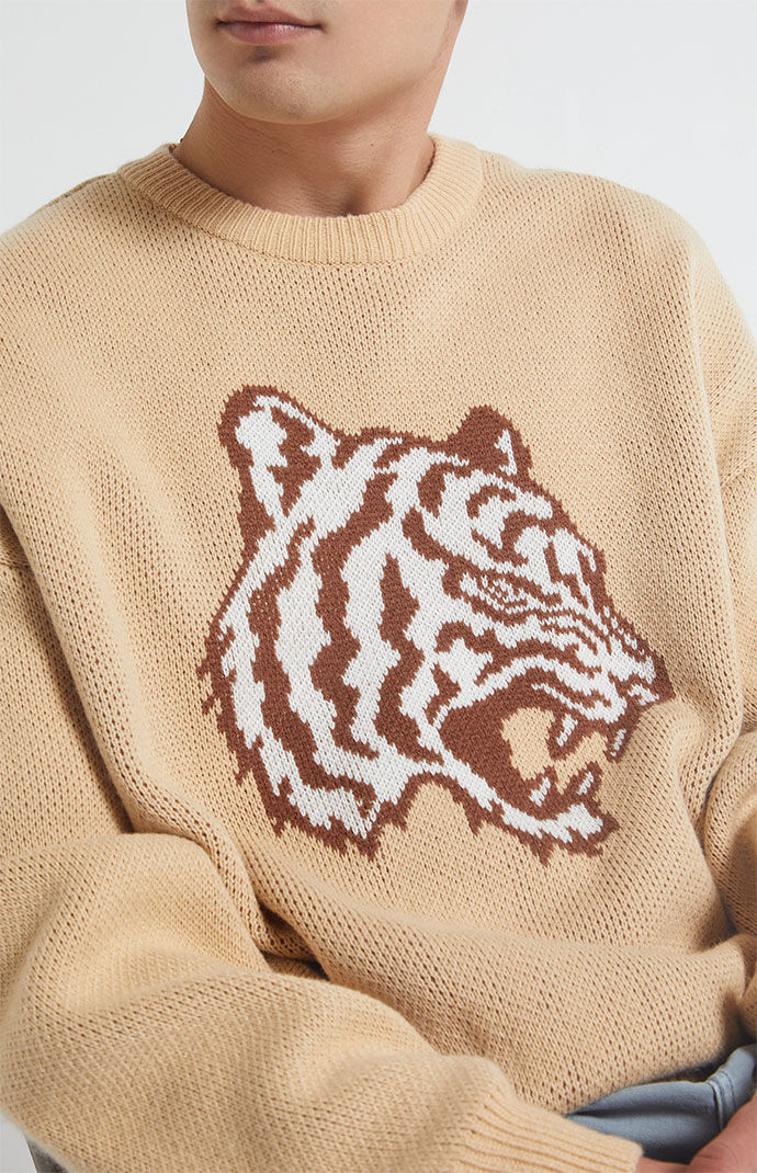 PacSun Cropped Destroyed Tiger Crew Neck Sweater PacSun