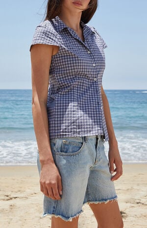 Navy & White Plaid Rue Collared Top image number 3