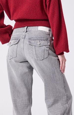 Zoe Low Rise Girlfriend Jeans Button Pocket Gray image number 5