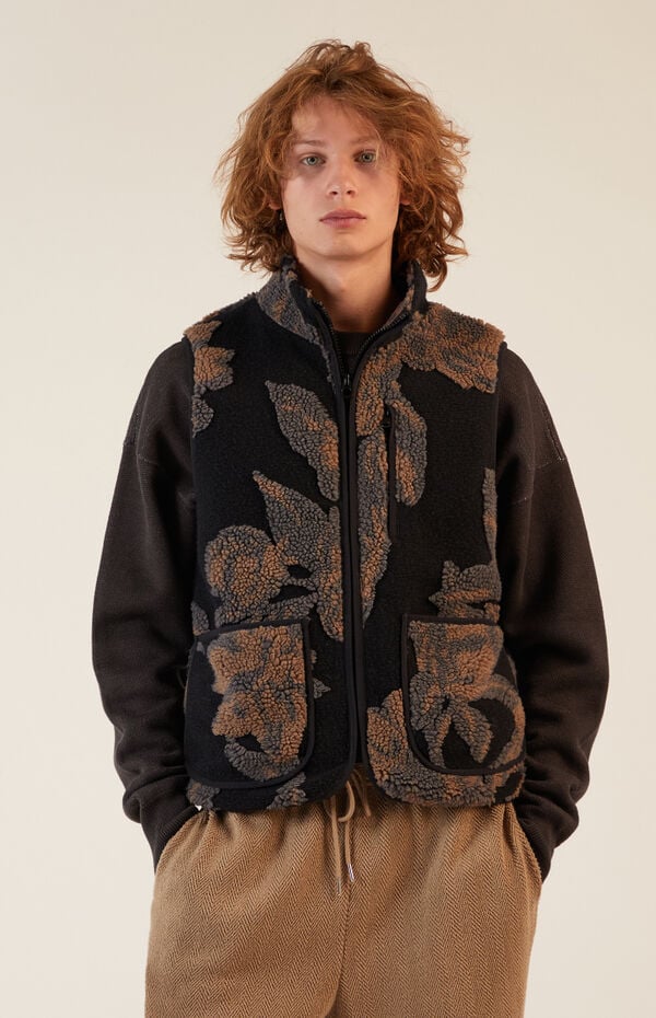 Pacsun Black Sherpa Print Vest