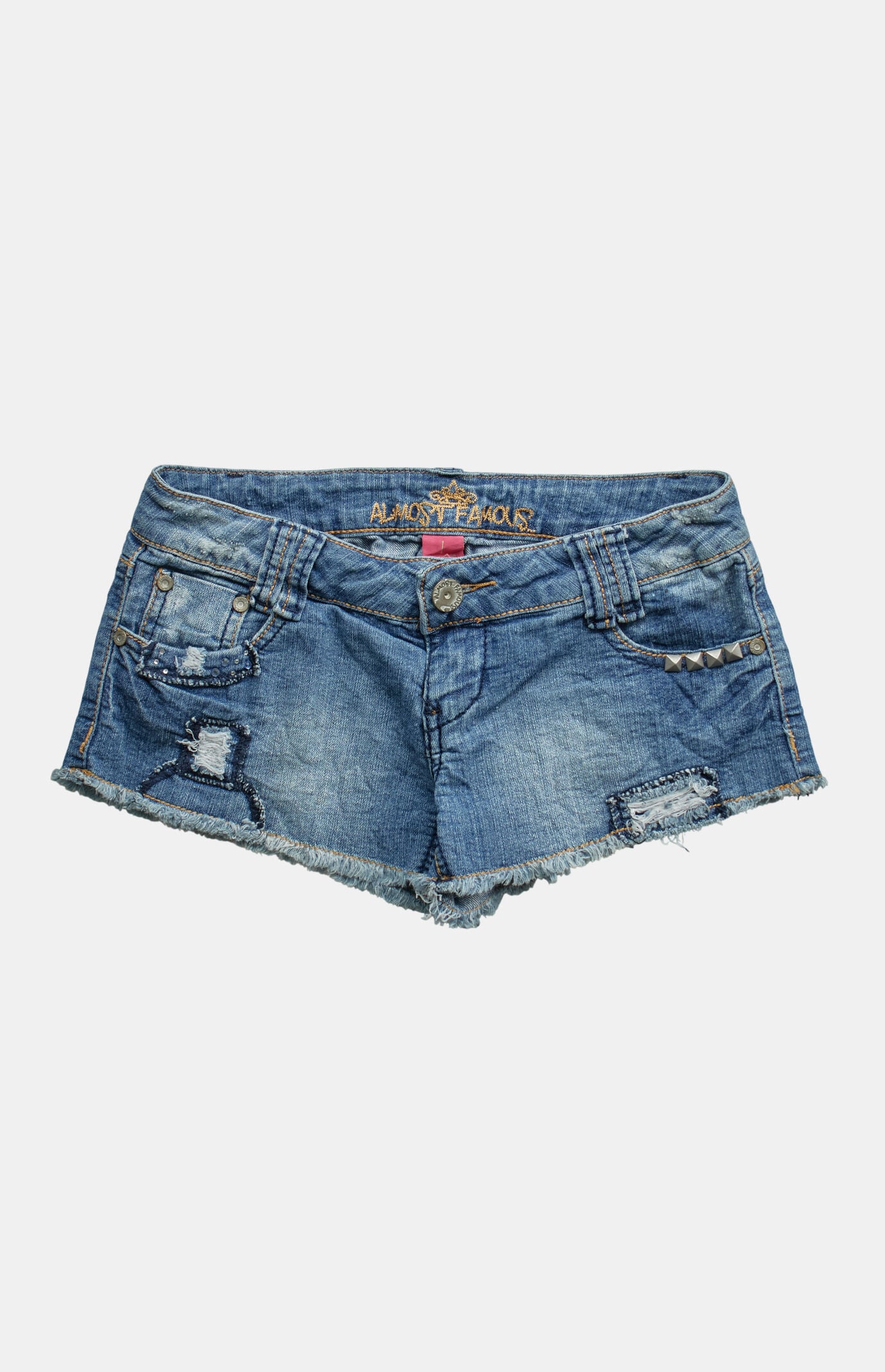 PS VINTAGE 2000s Y2K Studded Low Rise Micro Jean Shorts