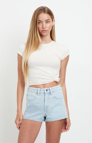 Ivy High Waisted Festival Jean Shorts Zip Fly Light Blue image number 1