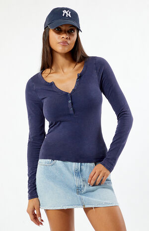 Ashlee Notched Washed Henley Top image number 1