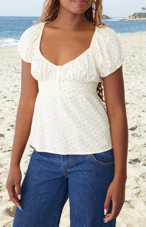 White & Pink Floral Blair Short Sleeve Top image number 1