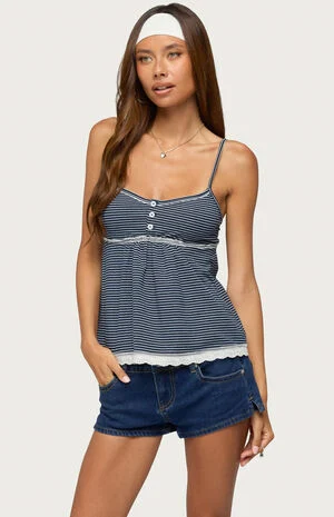 Eyelet & Striped Babydoll Tank Top image number 1