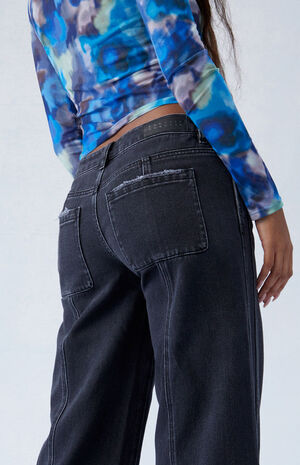 Black Seamed Low Rise Baggy Jeans image number 3