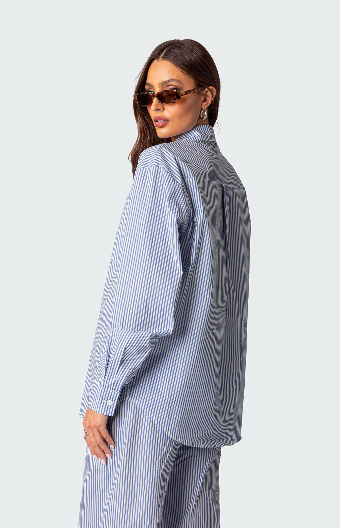 Edikted Oversized Pinstripe Button Up Shirt