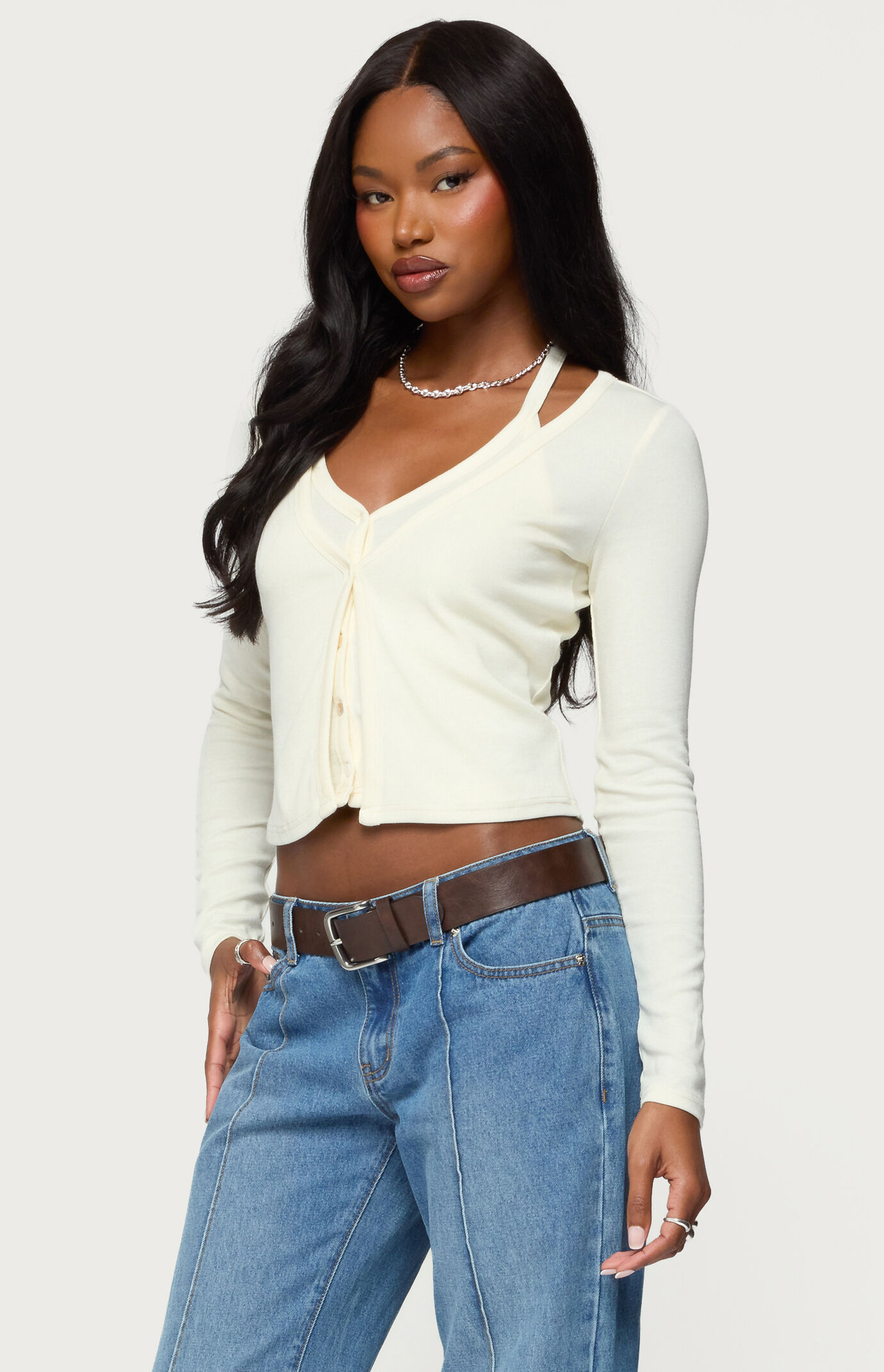 Edikted Cardigan & Halter Two Piece Knit Top